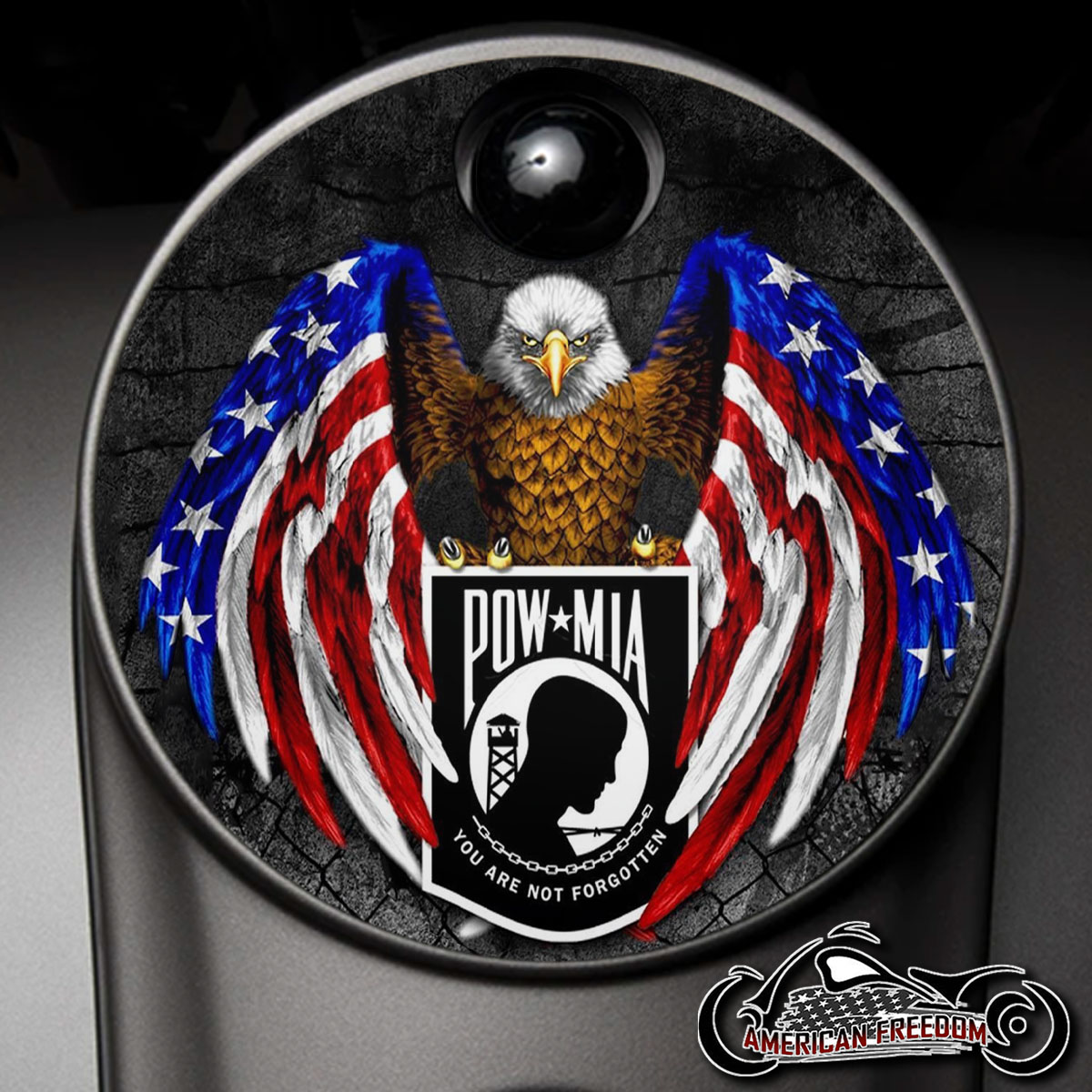 Custom Fuel Door - POW MIA Eagle Flag - Click Image to Close
